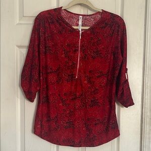 NWT NY collection 1/2 zip roll tab sleeve blouse size medium
